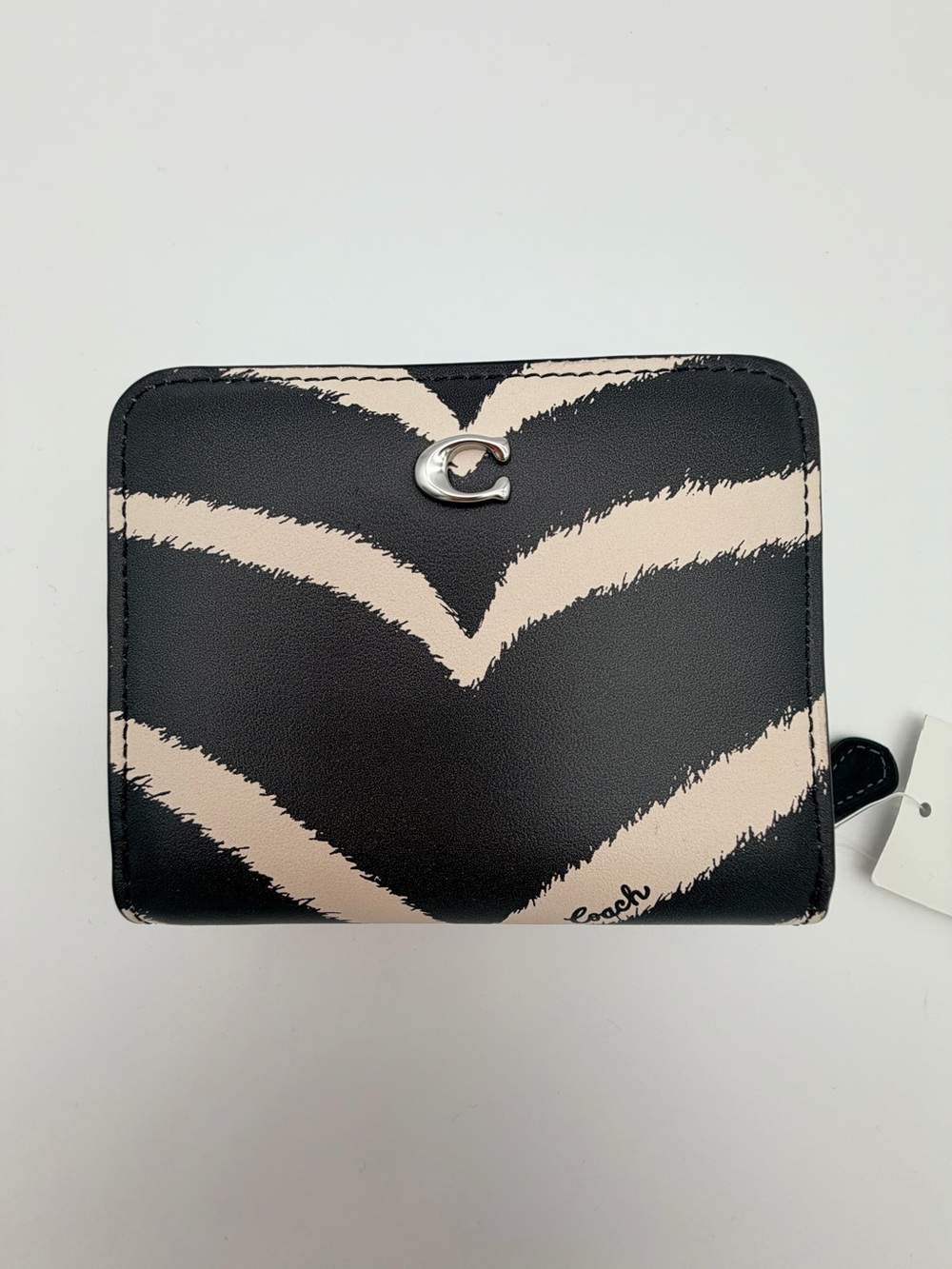 Coach Zebra Zip Billfold Wallet in Black and Cream CM780-LHW8M Silver Hardware